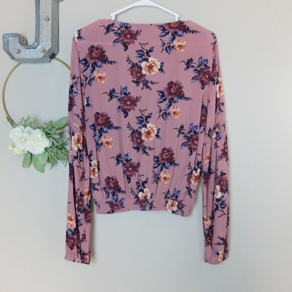 American Eagle Outfitters Mauve Floral Long Sleeves Cropped Top Size XS - Picture 9 of 9